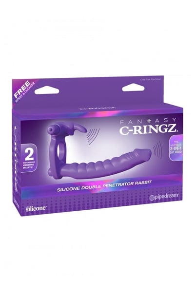 Cockring rabbit avec gode double pénétration 16,5cm insérables - Pipedream