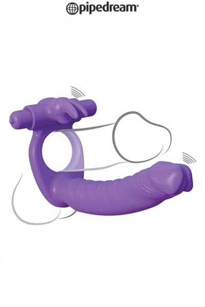 Cockring rabbit avec gode double pénétration 16,5cm insérables - Pipedream