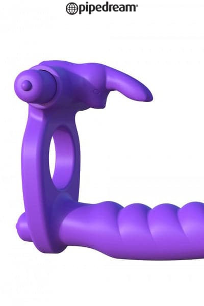 Cockring rabbit avec gode double pénétration 16,5cm insérables - Pipedream