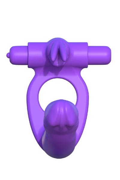 Cockring rabbit avec gode double pénétration 16,5cm insérables - Pipedream