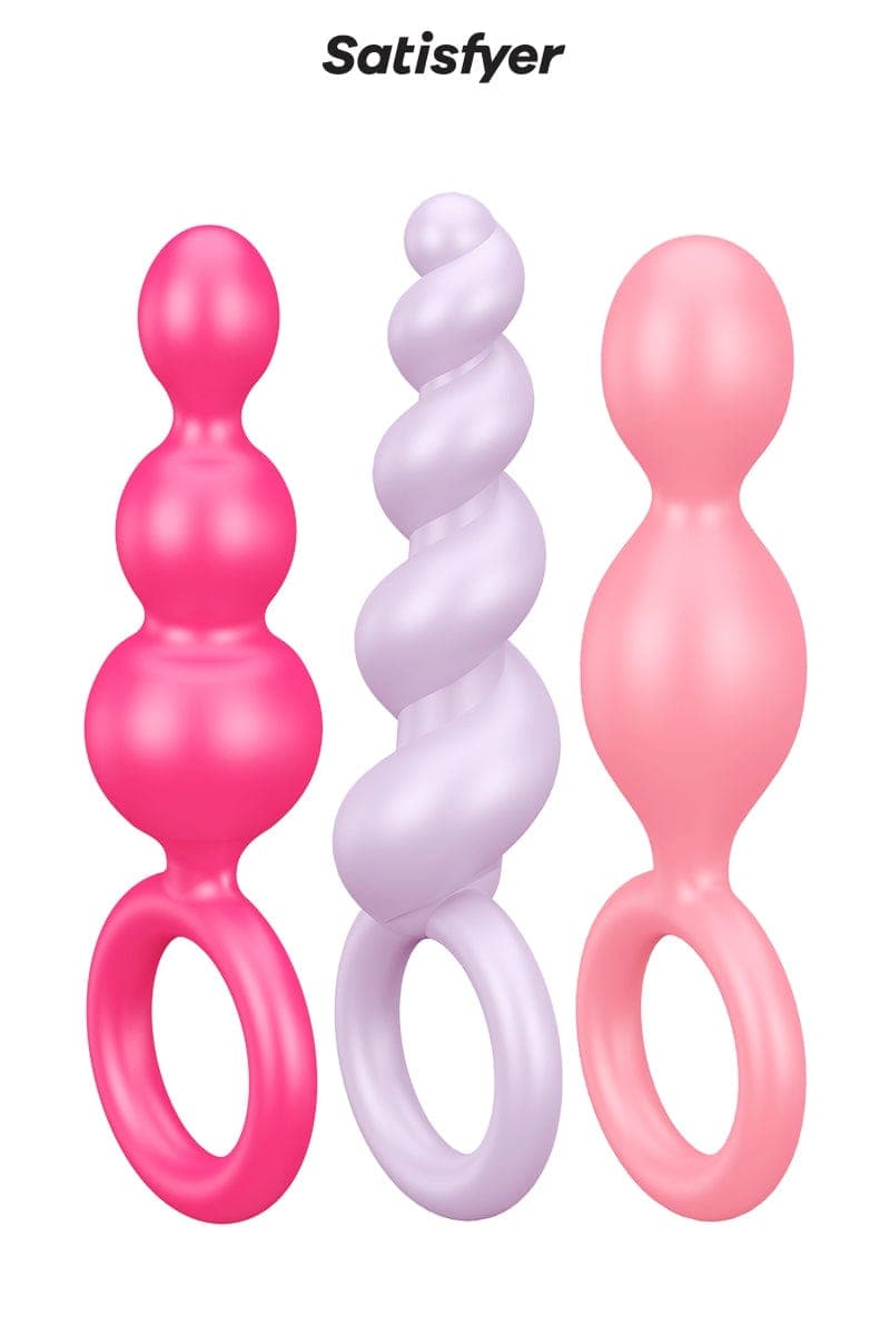 Coffret coquin de 3 plug anal en silicone pour débutant(e) colorés Booty Call - Satisfyer