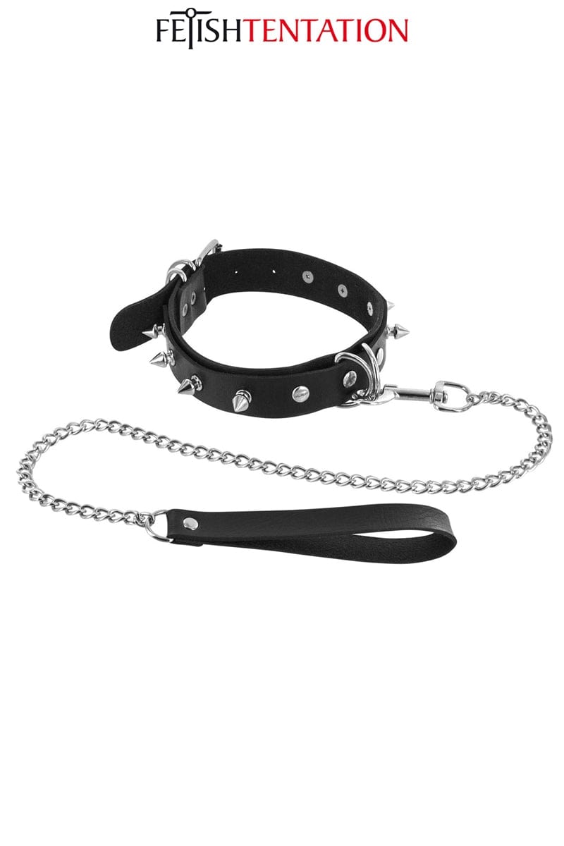 Collier à pointes réglable pour soumis BDSM + laisse 115cm - Fetish Tentation