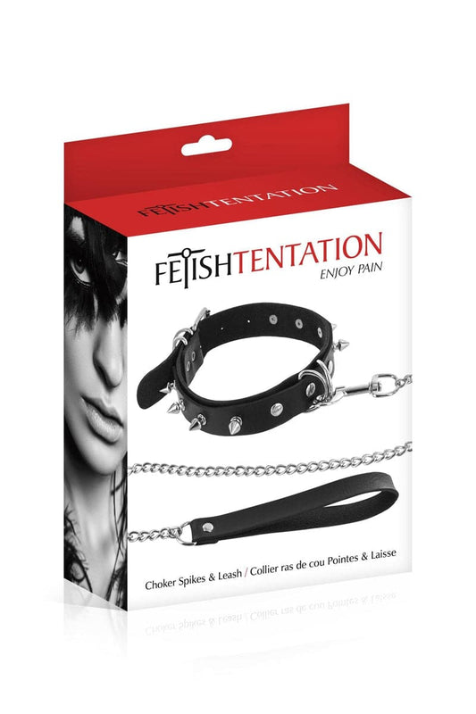 Collier à pointes réglable pour soumis BDSM + laisse 115cm - Fetish Tentation