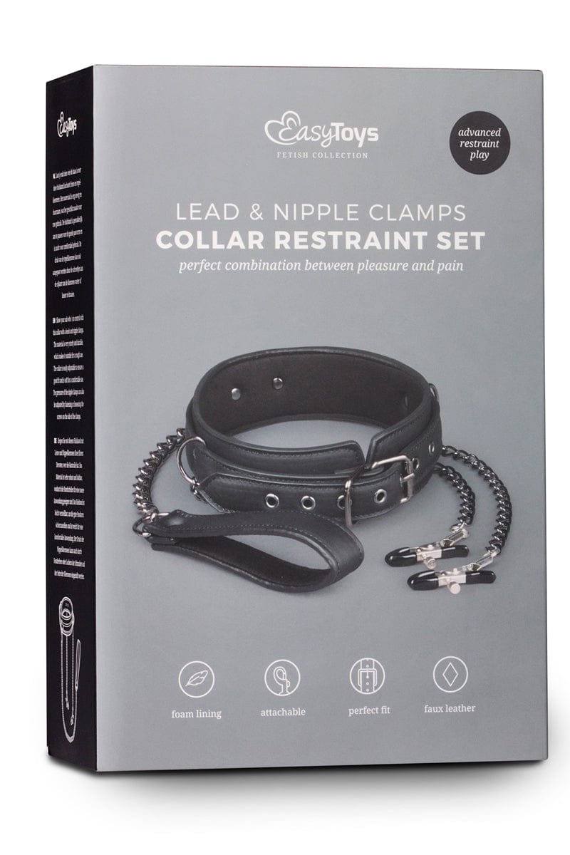 Collier BDSM en faux cuir avec pinces à seins reliées - Easytoys Fetish Collection