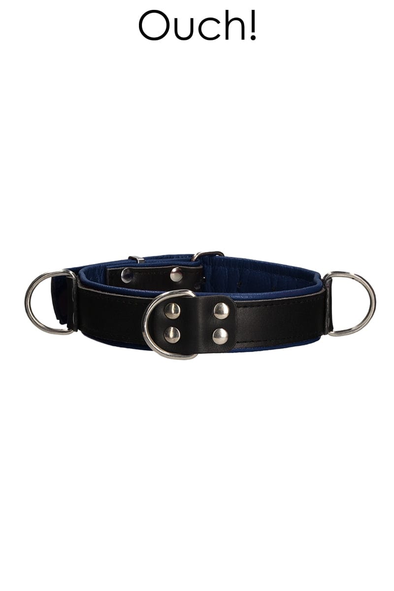 collier de soumission bleu et noir avec anneau
