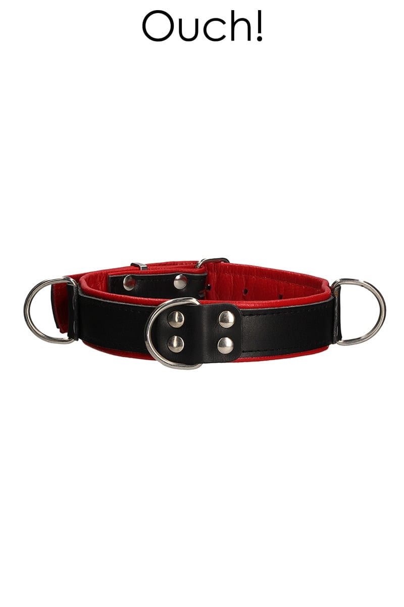 Collier de soumission en cuir rouge et noir pour pratique BDSM - Ouch!