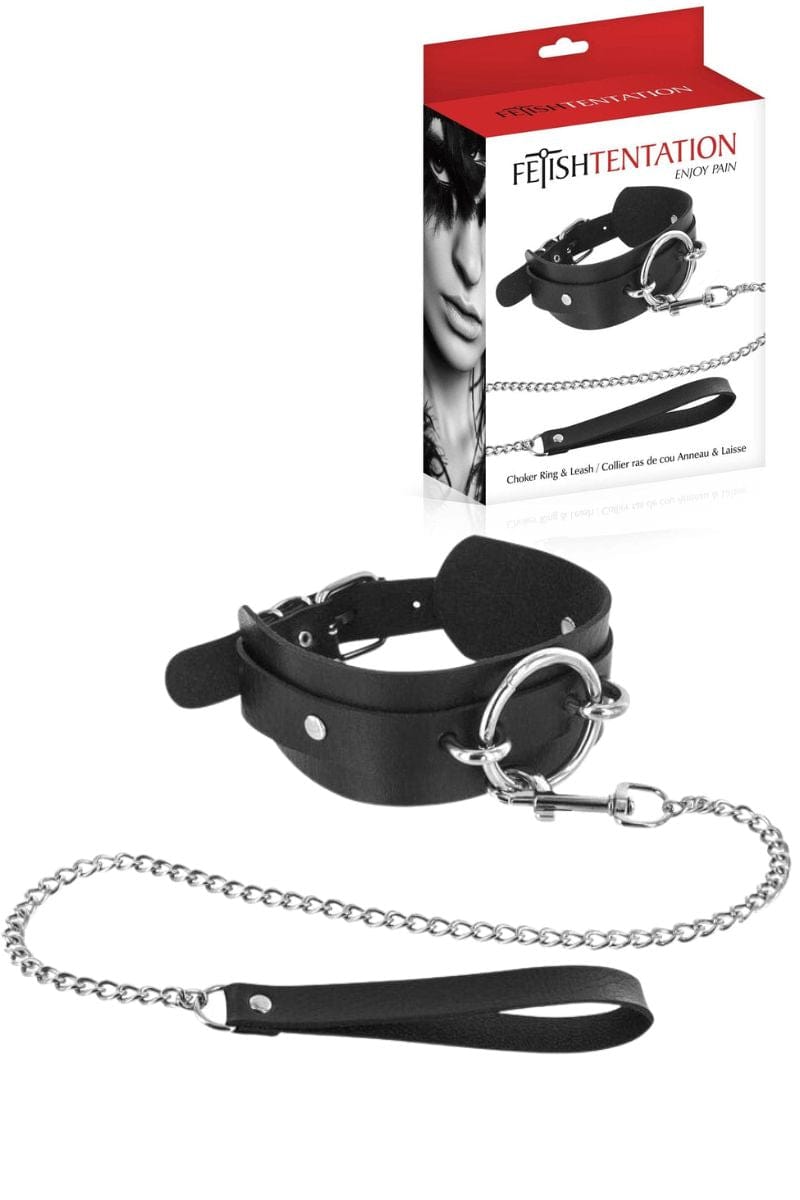 Collier fétichiste bdsm réglable avec anneau et laisse 114cm - Fetish Tentation