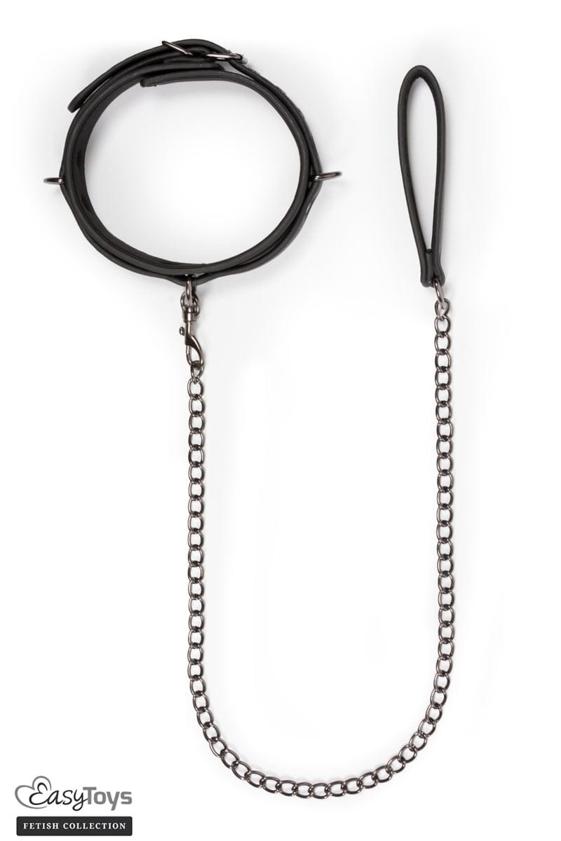 Collier fétichiste en cuir synthétique et laisse 87cm- Easytoys Fetish Collection