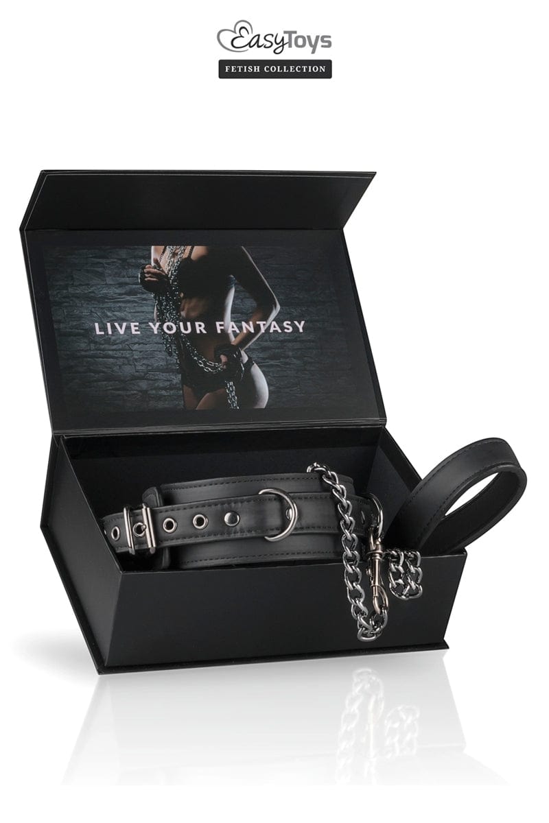 Collier fétichiste en cuir synthétique et laisse 87cm- Easytoys Fetish Collection