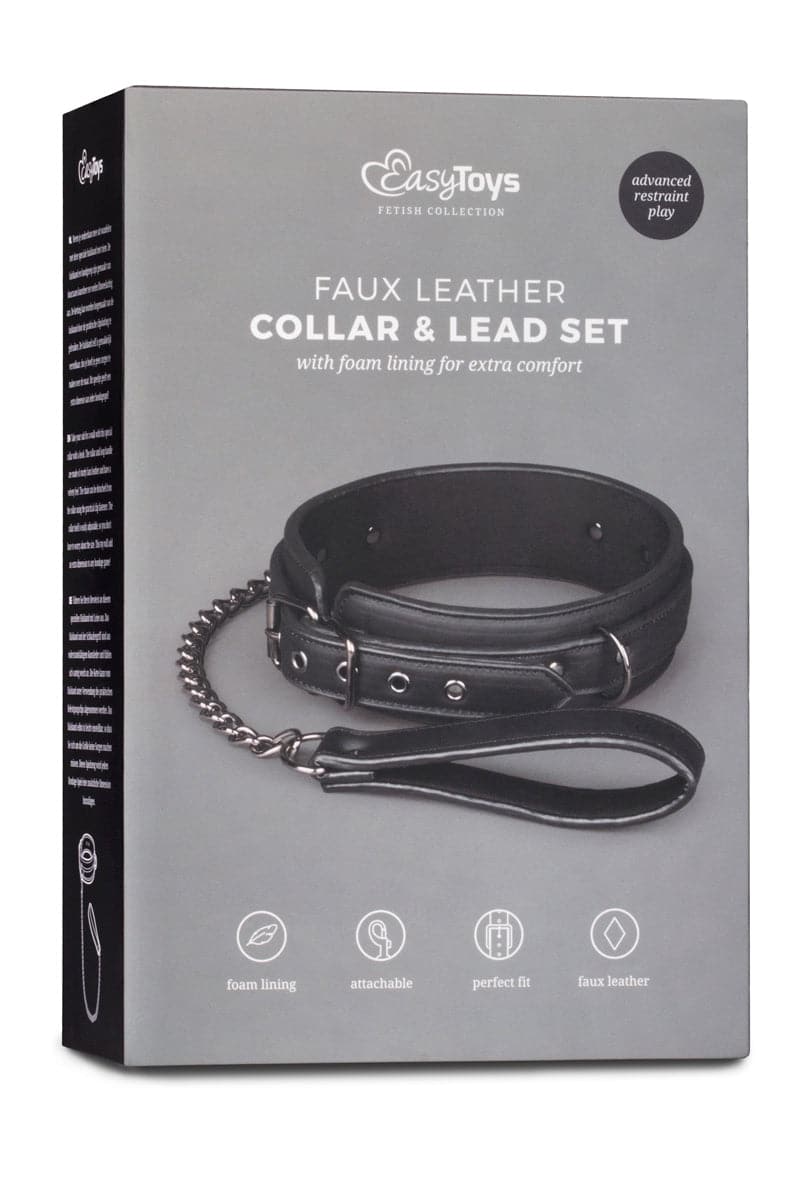 Collier fétichiste en cuir synthétique et laisse 87cm- Easytoys Fetish Collection