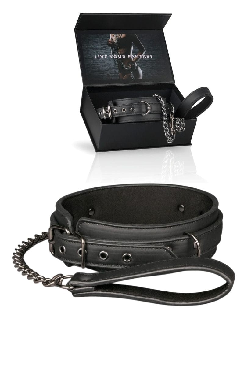 Collier fétichiste en cuir synthétique et laisse 87cm- Easytoys Fetish Collection