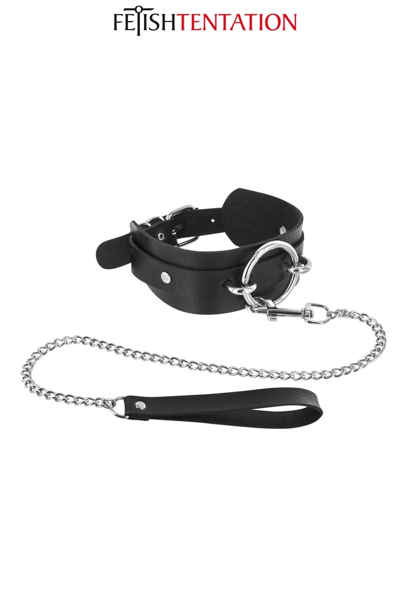 Collier fétichiste réglable avec anneau &m + laisse 114cm - Fetish Tentation