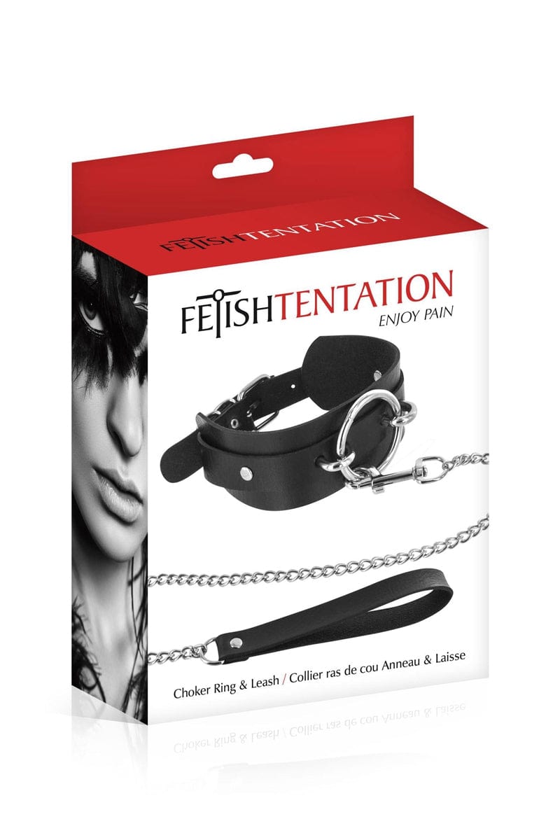 Collier fétichiste réglable avec anneau &m + laisse 114cm - Fetish Tentation