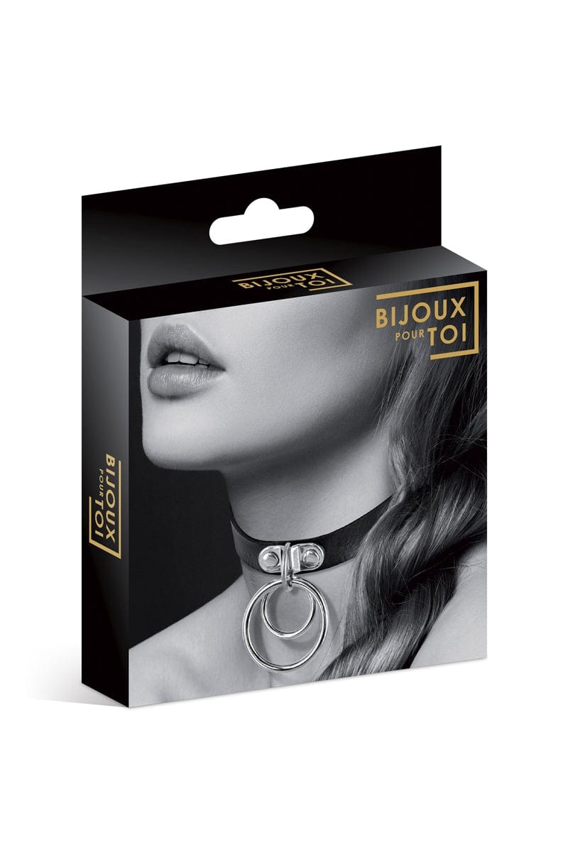 Collier fetish ajustable pour soumis avec double anneau - Bijoux pour Toi