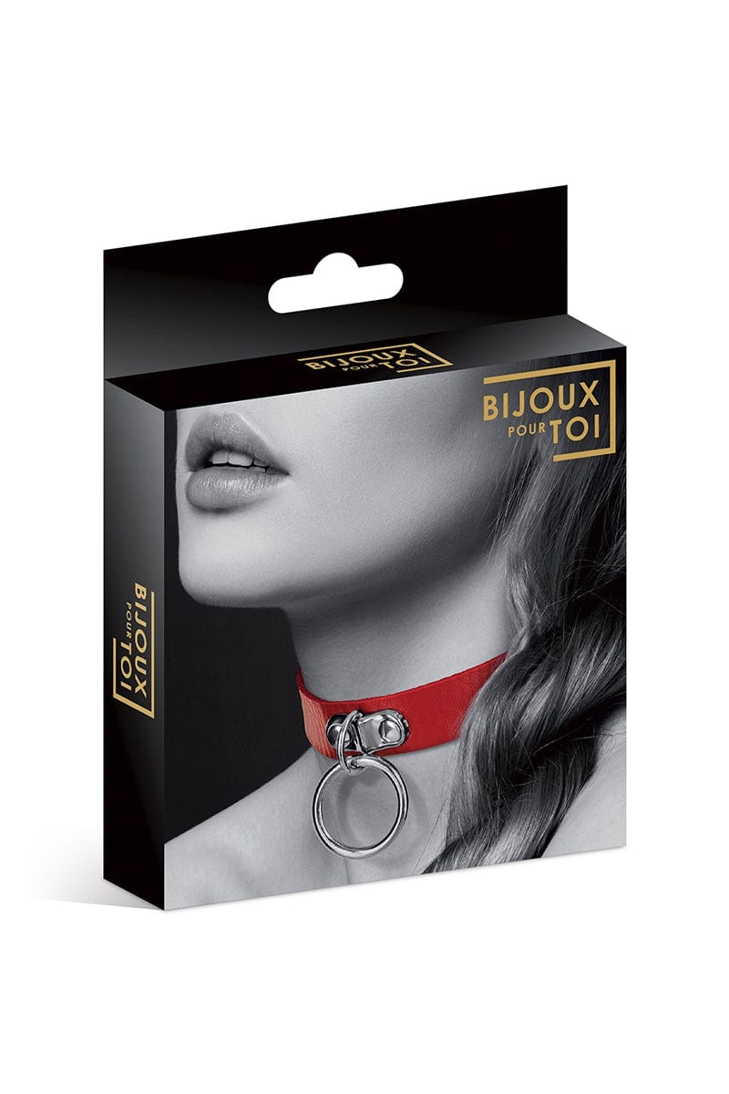 collier bdsm rouge avec anneau