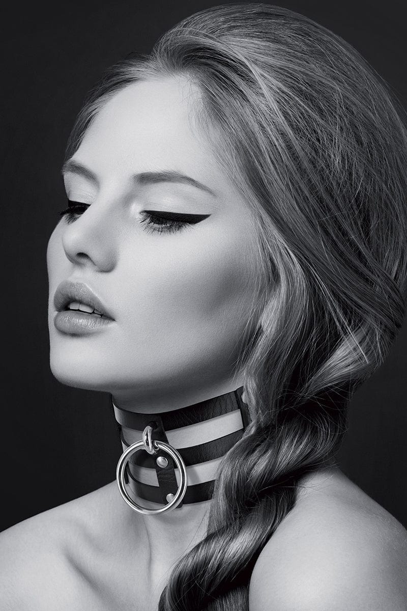 Collier ras de cou fetish noir avec anneau pour laisse - Bijoux pour Toi