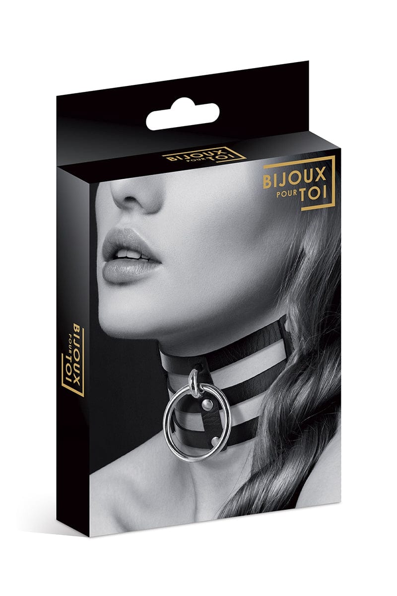 Collier ras de cou fetish noir avec anneau pour laisse - Bijoux pour Toi