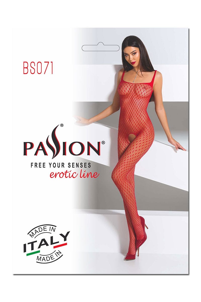 Combinaison ouverte très sexy rouge collant intégral BS071 TU - Passion TU