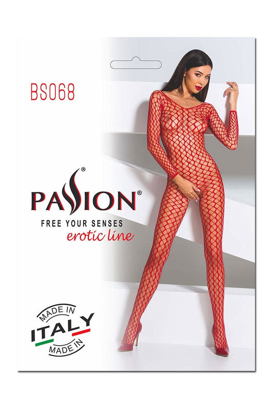 Combinaison sexy en maille ouverture intime à l'entrejambe BS068 - Passion TU / Rouge