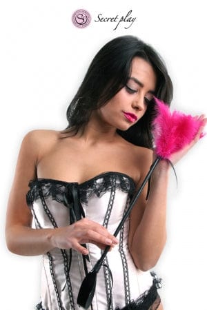Cravache BDSM noir et plumeau coquin 50 cm fuchsia - Secret play