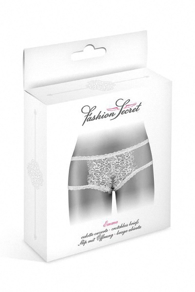 Culotte ouverte blanche en dentelle fine à cils Emma - Fashion Secret
