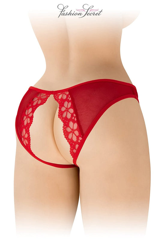 Culotte ouverte femme en dentelle florale rouge Ambre - Fashion Secret TU