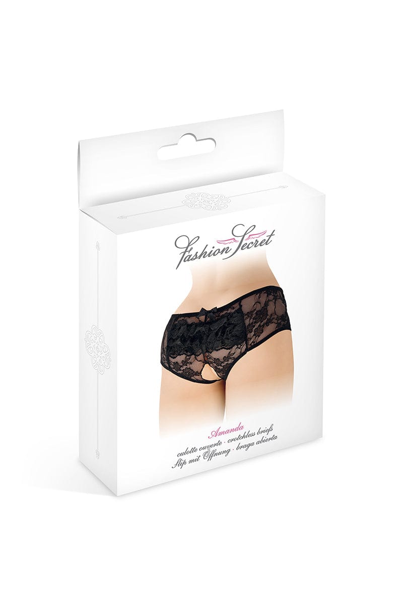 Culotte ouverte noire Amanda finition dentelle - Fashion Secret