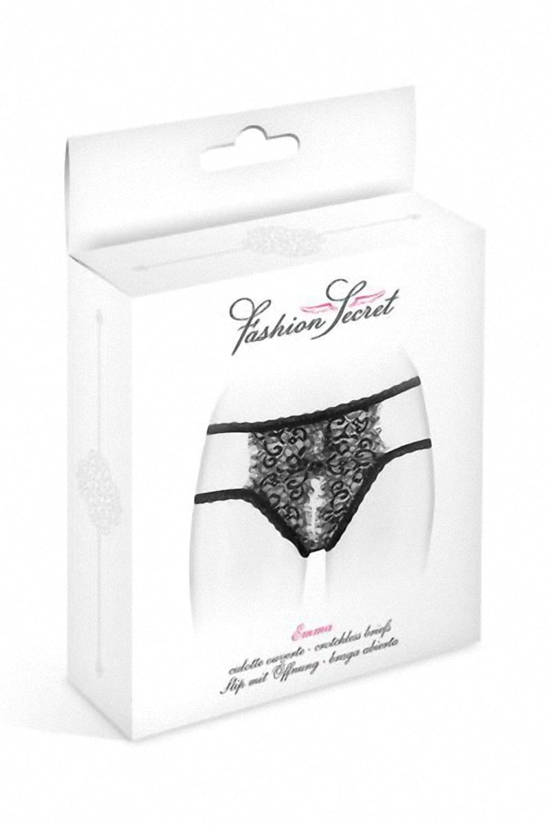 Culotte ouverte noire en dentelle fine Emma - Fashion Secret