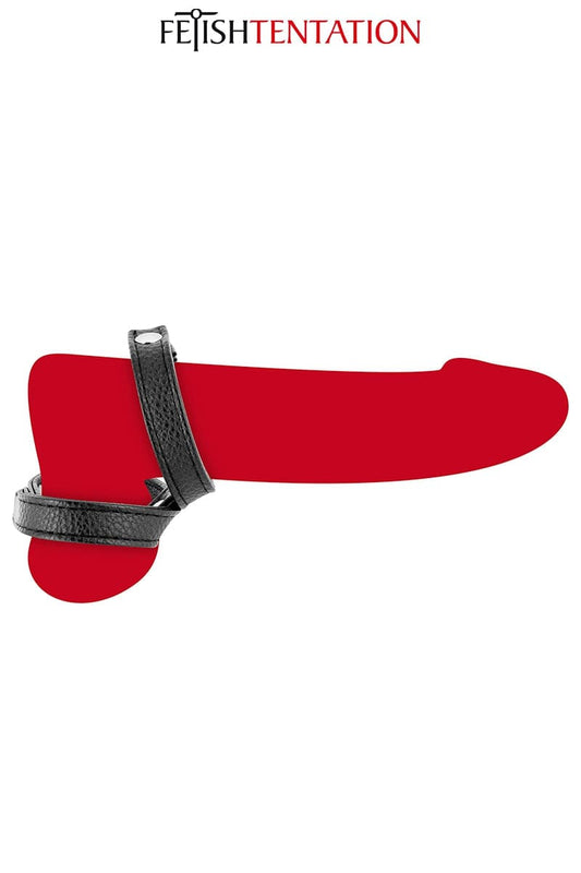 Double cockring pénis et testicules en simili cuir ajustables - Fetish Tentation