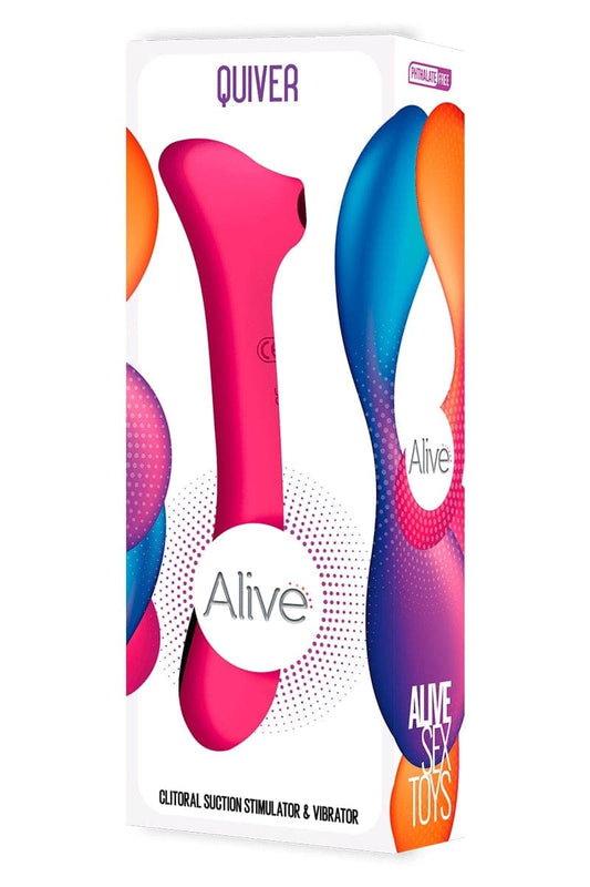 Double stimulateur féminin succion et vibration Quiver rose 20cm - Alive