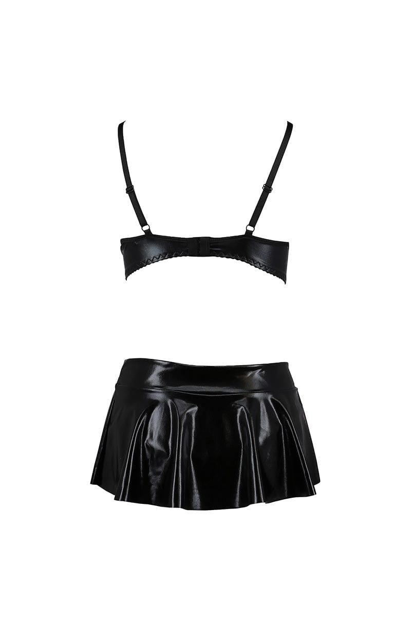 Ensemble 3 pièces vinyle sexy jupe + soutien-gorge + string Deby - Passion