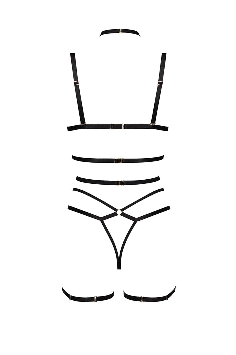 Ensemble 4 pièces léopard érotique harnais et lingerie Cozmo - Anais