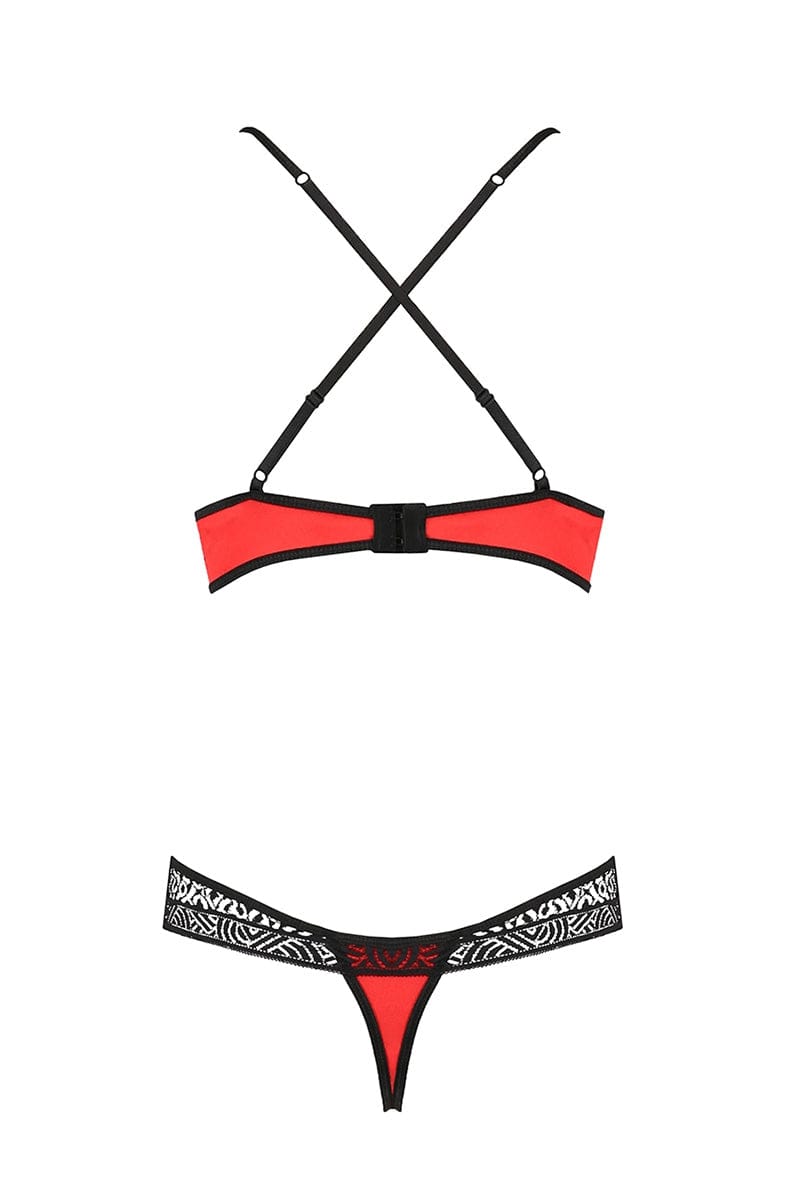 Ensemble coquin 2 pièces bikini en dentelle noir et tissu rouge - Passion