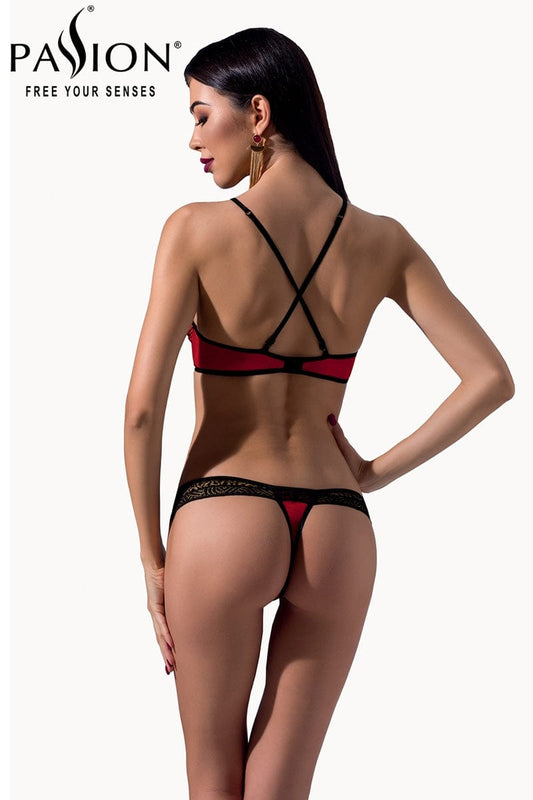 Ensemble coquin 2 pièces bikini en dentelle noir et tissu rouge - Passion