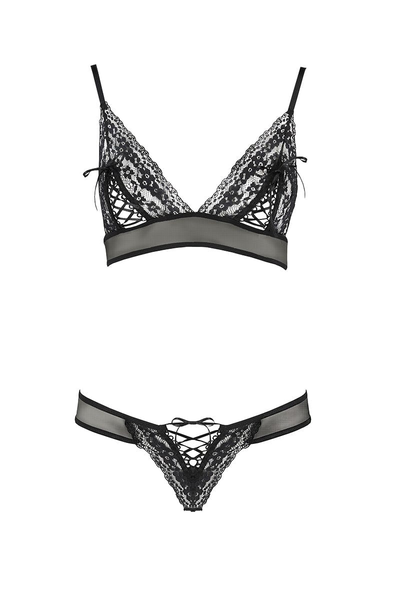 Ensemble de lingerie érotique 2 pièces en dentelles et tulles noires Erza - Passion