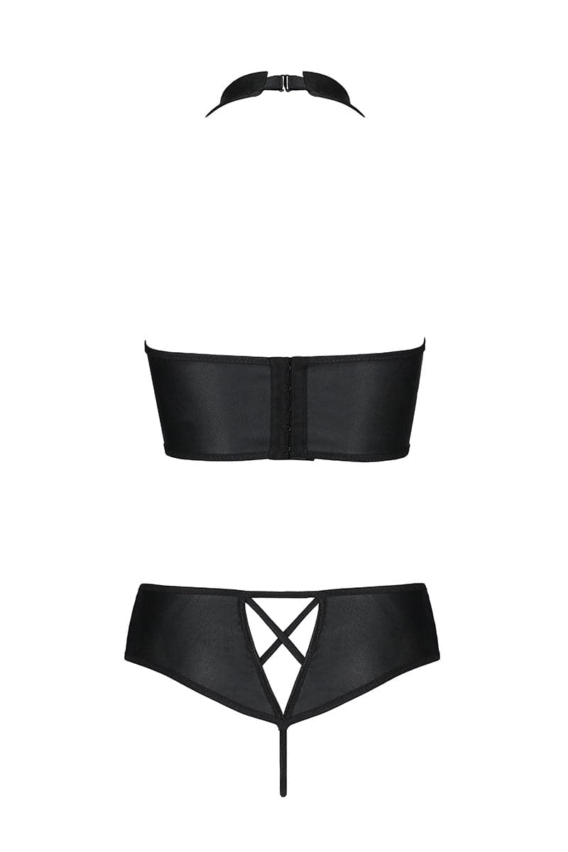 Ensemble érotique 2 pièces bustier dos nu et string faux cuir Nancy - Passion