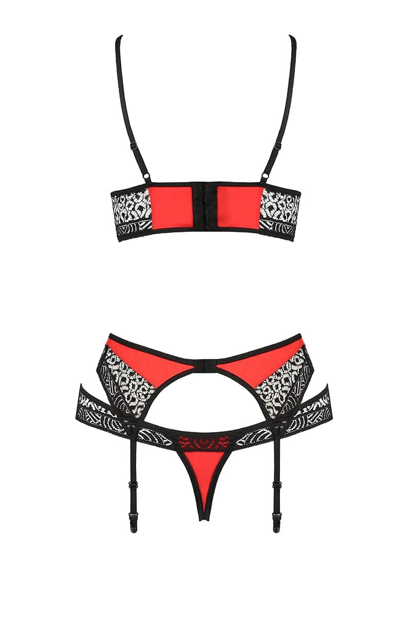 Ensemble érotique 3 pièces à jarretelles femme fatale Scarlet rouge - Passion
