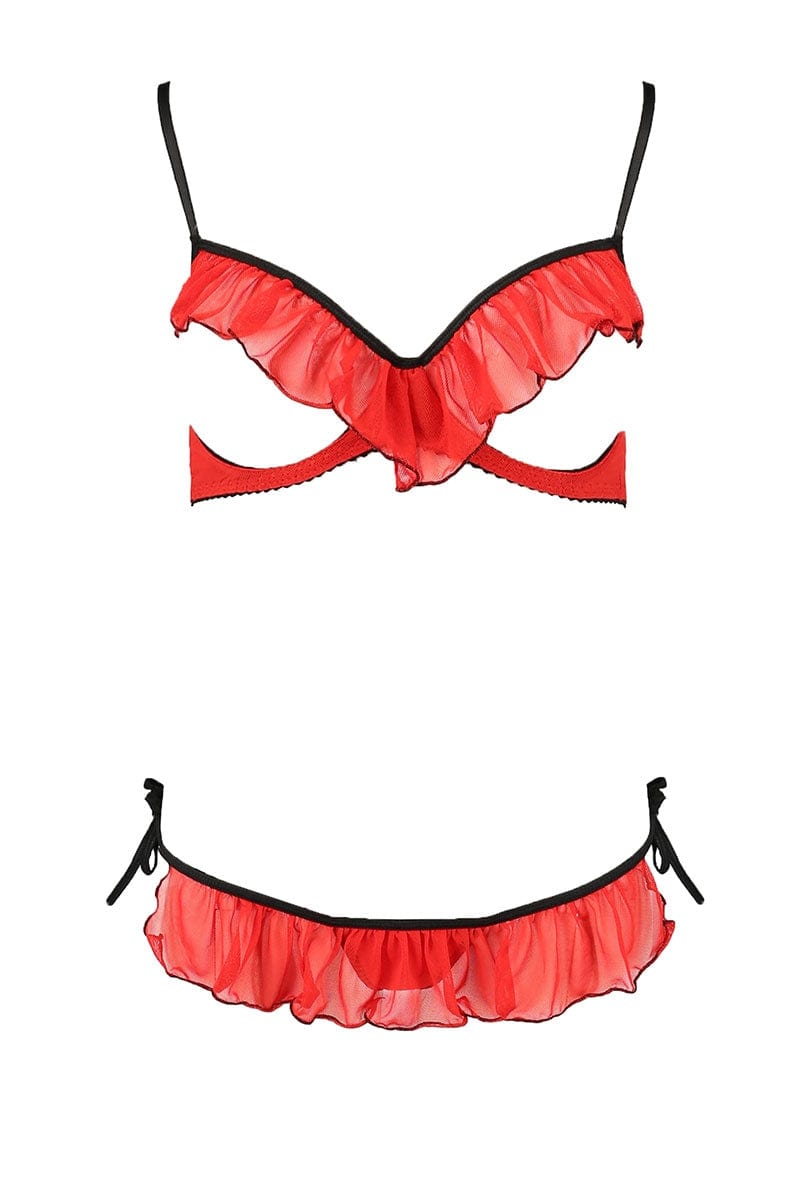 Ensemble lingerie coquine 2 pièces seins nus en tulle Cherry - Passion