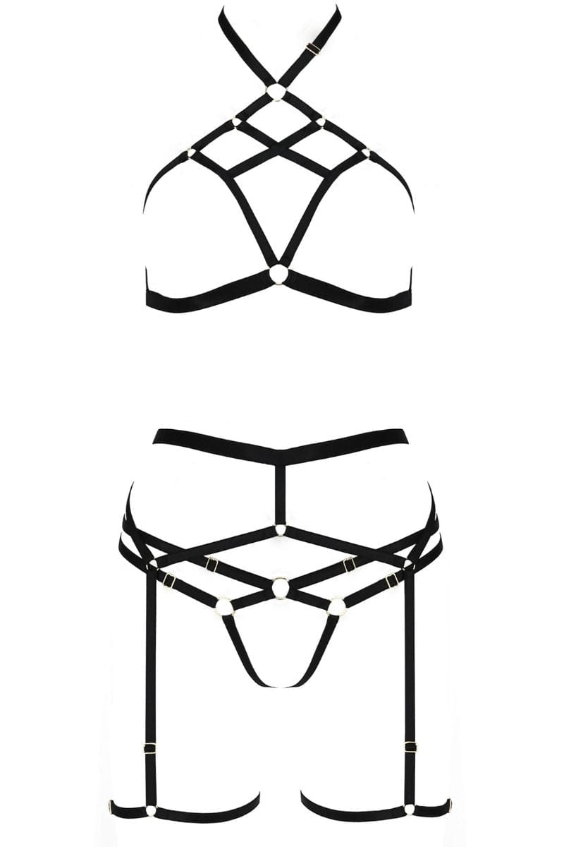 Ensemble lingerie fetish harnais 3 pièces Morgan - Passion Devil
