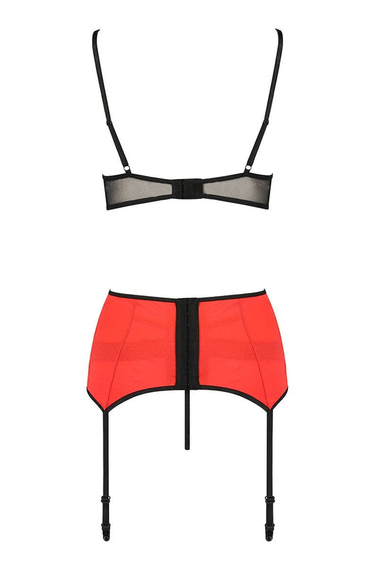 Ensemble lingerie sexy à jarretelles rouge et noir Femmina - Passion