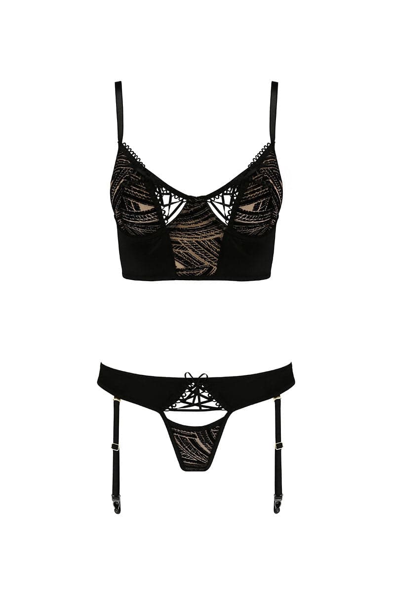 Ensemble sexy 2 pièces culotte à jarretelles et bustier Lara - Casmir