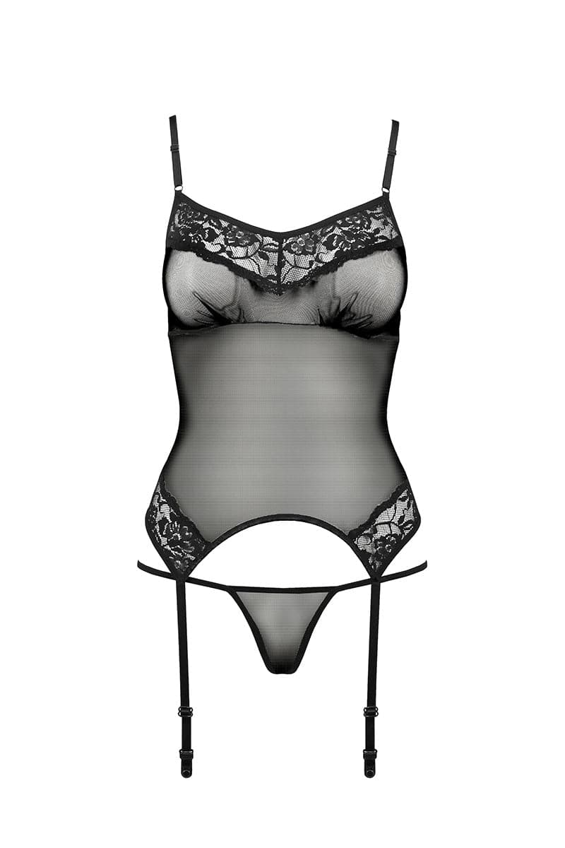 Ensemble sexy 2 pièces en tulles guêpière et string Melania - Passion
