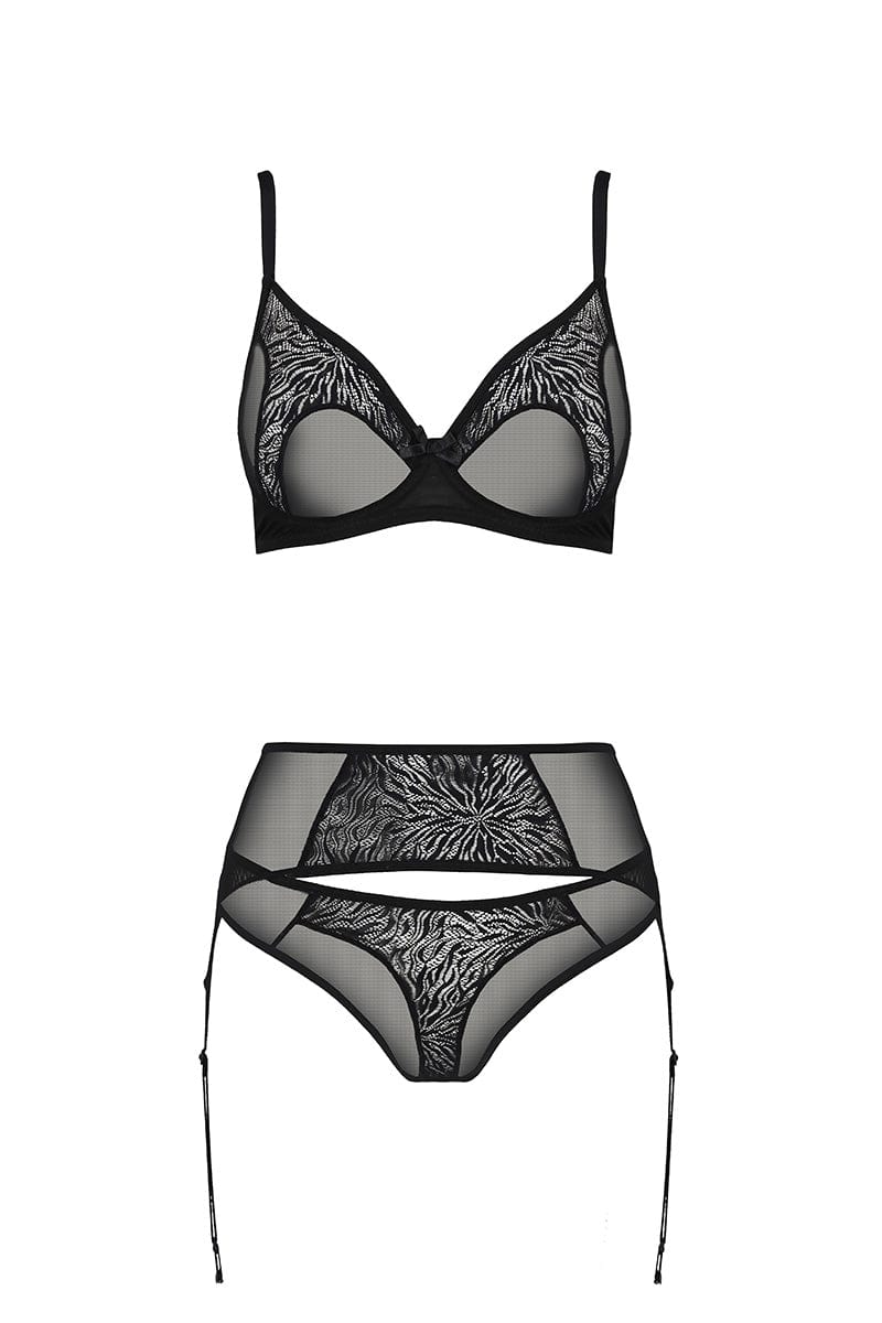 Ensemble sexy 3 pièces à jarretelles Selaginella - Passion ECO Collection