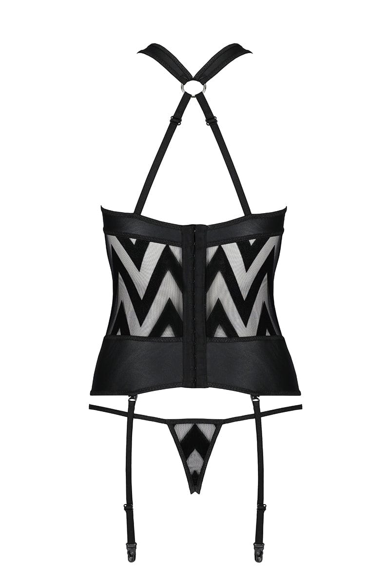 Ensemble sexy en dentelle guêpière et string simili cuir Hima - Passion