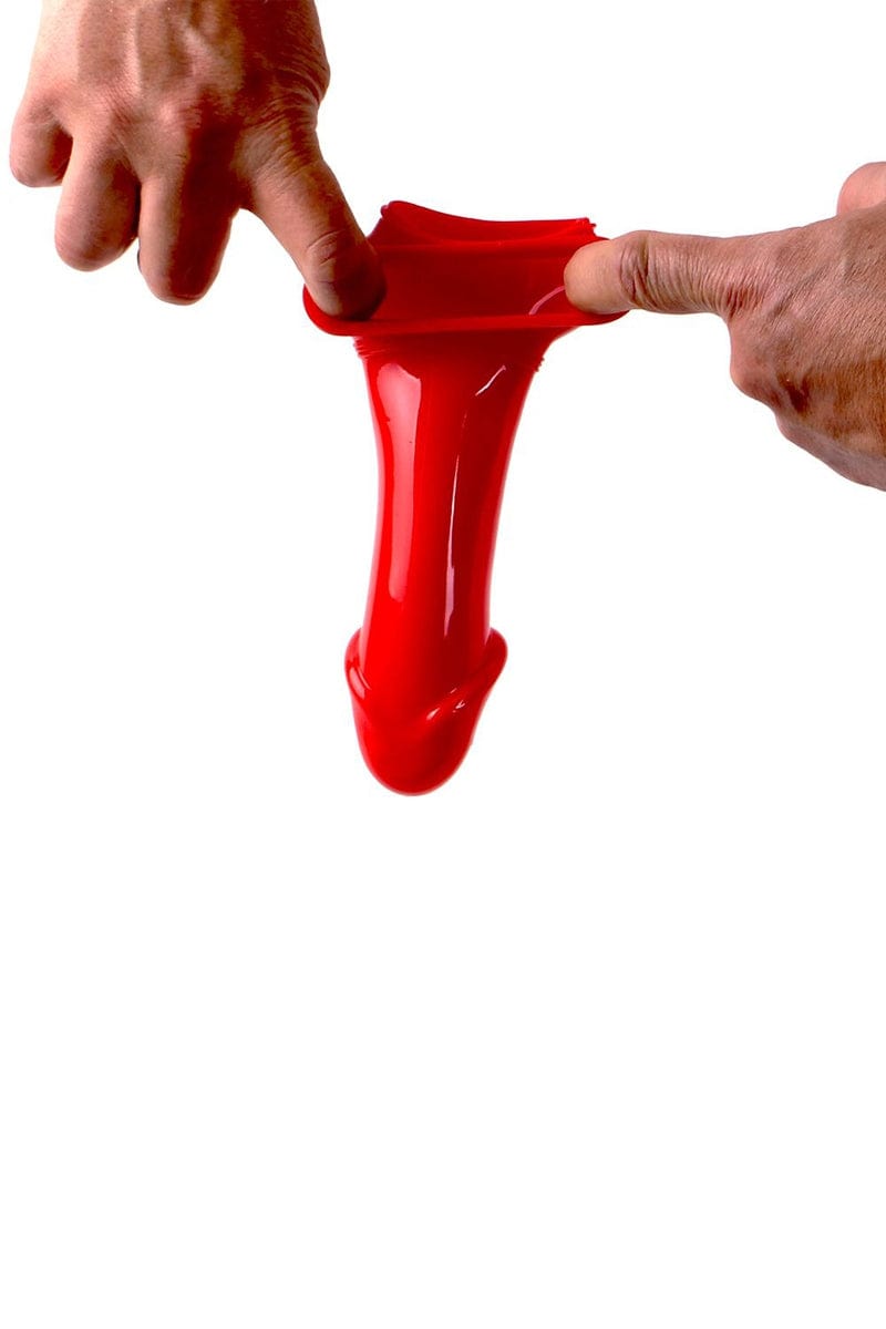 Gaine à pénis semi-réaliste en TPR rouge extensible et flexible - Zizi