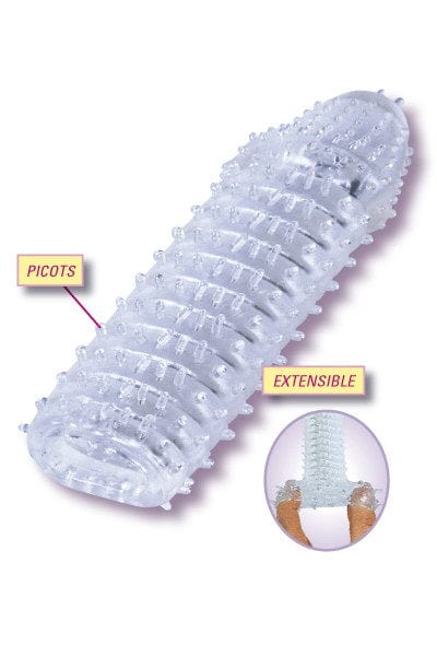 Gaine à pénis stimulante en silicone extensible transparent - Seven Création
