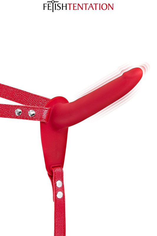 Gode-ceinture 10 modes vibrant en silicone rouge pour couple 15,5cm - Fetish Tentation