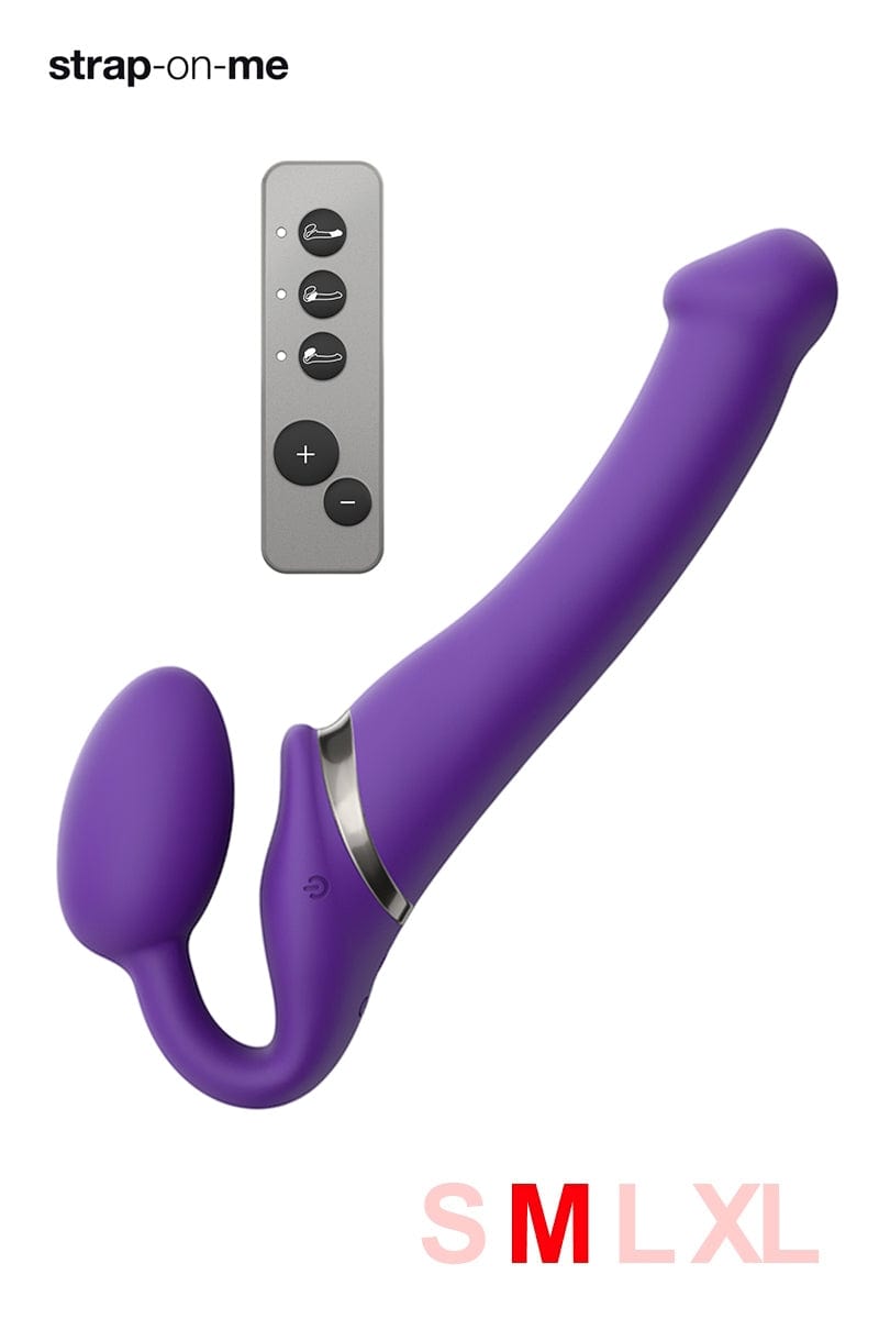 Gode ceinture anatomique vibrant double stimulation violet M - Strap-on-me