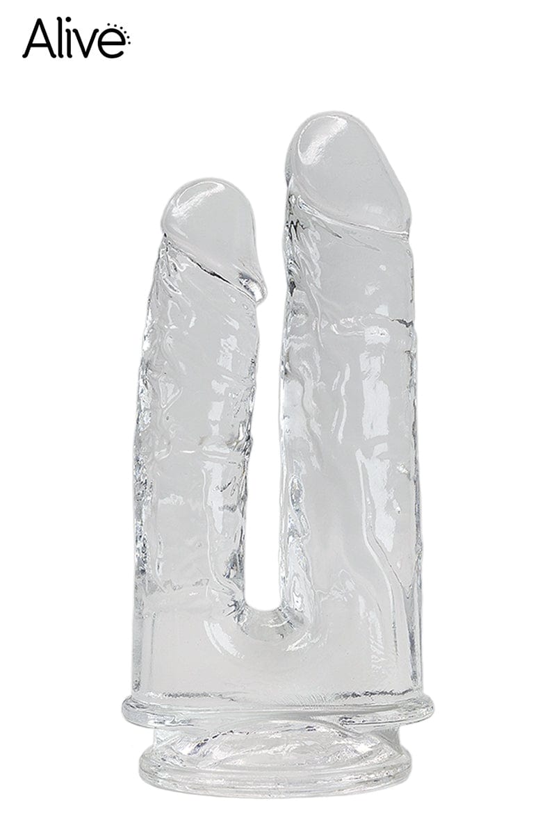 Gode double pénétration avec ventouse en jelly translucide Imperium 19cm + 17cm - Alive