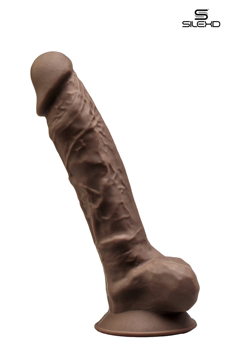 Gode en silicone premium double densité chocolat 23 cm Modèle 1 - SilexD
